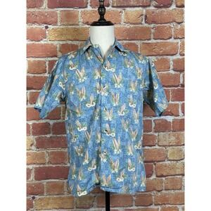 Go Barefoot Hawaiian Shirt Button Up Reverse Print Tropical Surf Mens Size Small